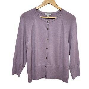 St John Sport Knit Cardigan Sweater Women Large* Lavender Wool Blend Preppy